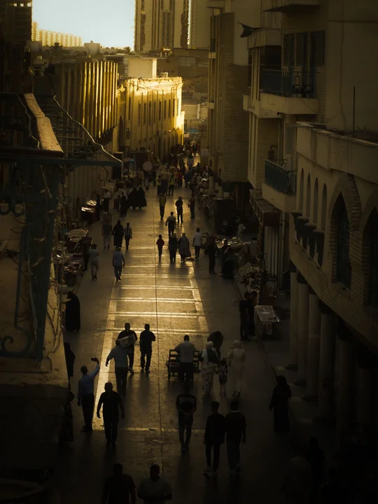 Baghdad street scene at golden hour