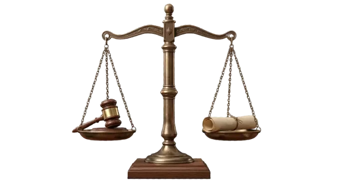Bronze scales of justice with a gavel, the symbol of Al Jabal Law Firm