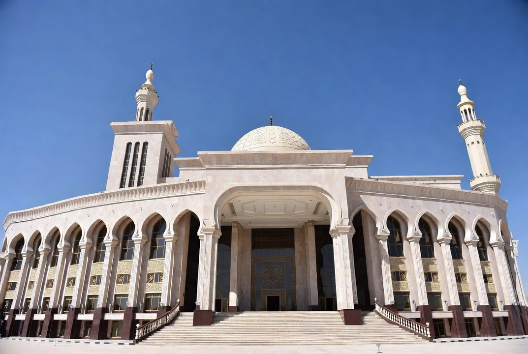 Grand mosque with a central dome and minarets in Iraq