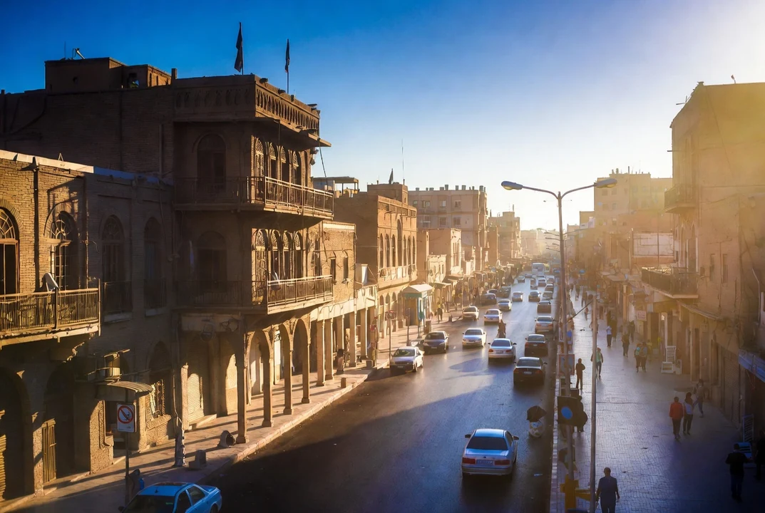 Historic street in Iraq at sunrise